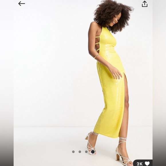 ASOS DESIGN embellished racer neck midaxi dress in allover sequin in yellow - Picture 4 of 6